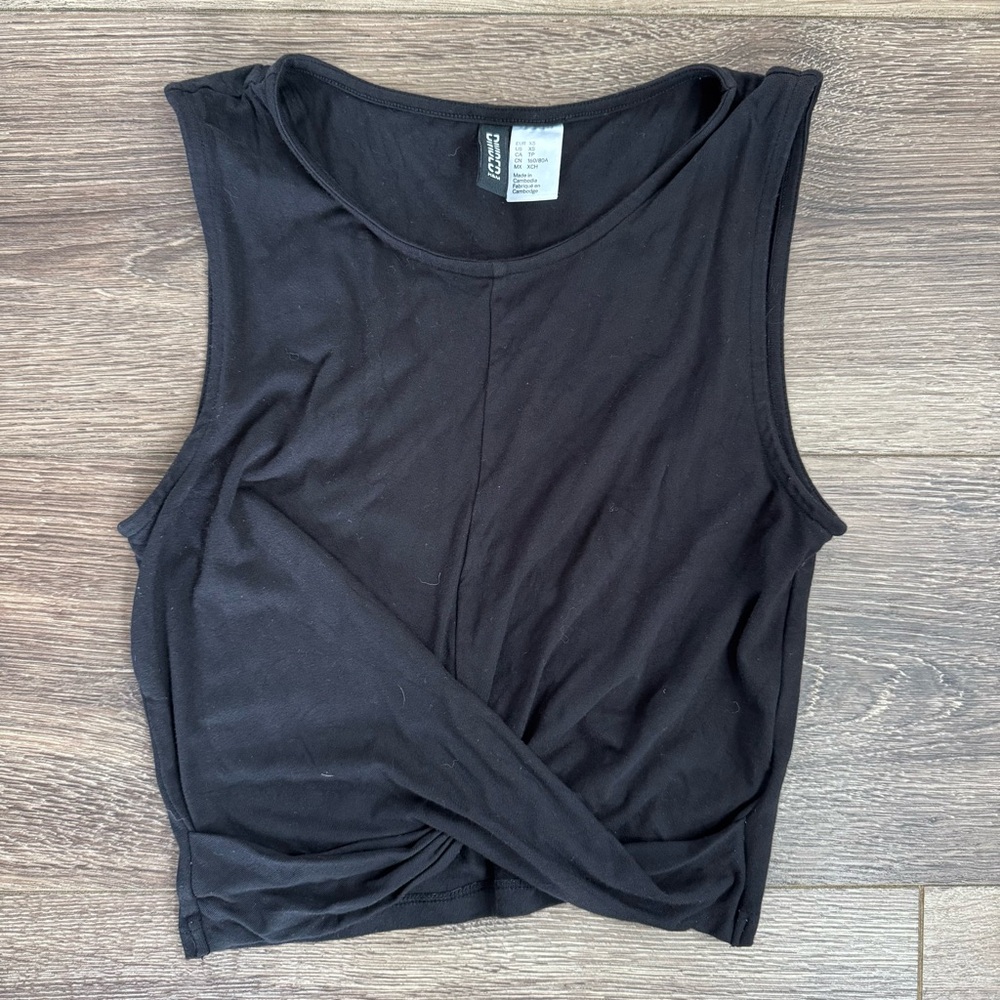 H&M Divided Twist-Front Sleeveless Crop Top, Black